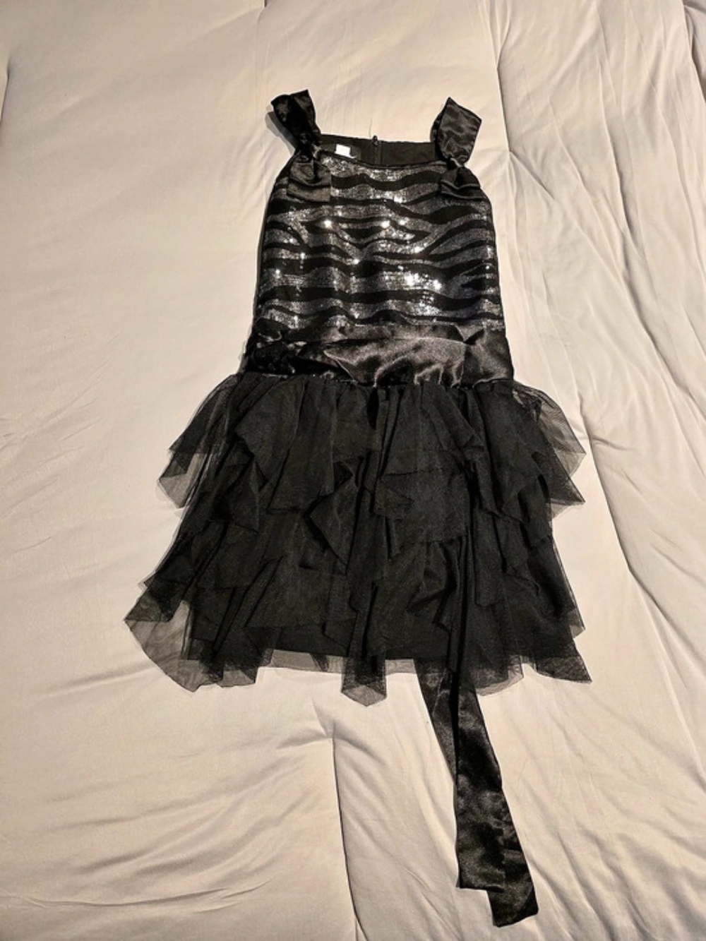 Black Formal Tulle Dress With Zebra Print Sequined Top